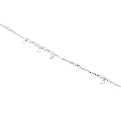 Silver and pearl TOUS Cool Joy Anklet with charms