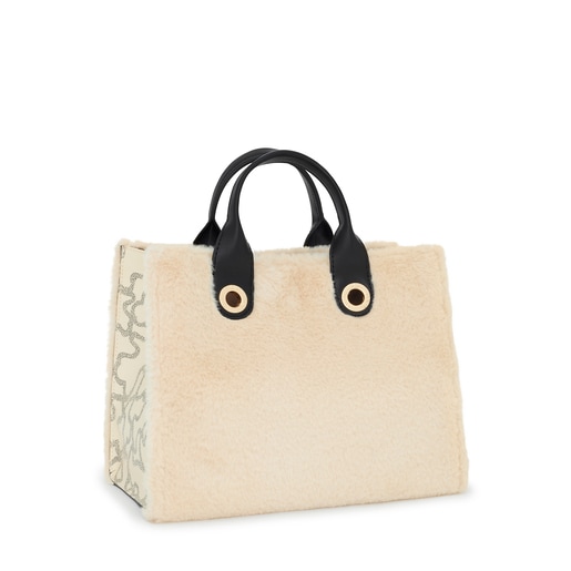 Medium beige Amaya Kaos Icon Fur Shopping bag | TOUS