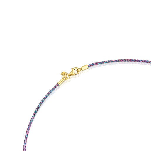 ピンクとブルーのブレイドスレッドにゴールドコーティングシルバーのクラスプ留めが付いたネックレス Efecttous