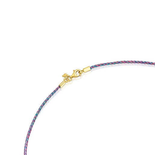 Pink and blue braided thread Necklace with silver vermeil clasp