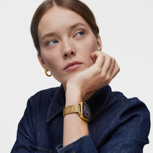 Relógio smartwatch com bracelete em aço IPG dourado D-Connect