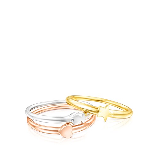 Silver, Silver Vermeil and rose Silver Vermeil motifs Rings set TOUS
