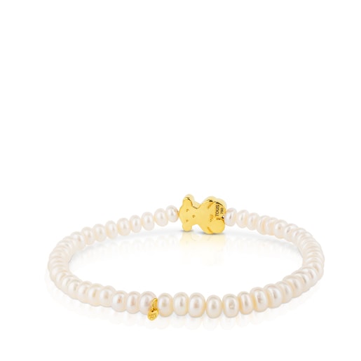 Pulsera elástica de oro y perlas cultivadas motivo oso de 1,15cm, Sweet Dolls