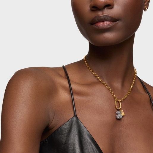 Dije oso mediano de plata dark silver diamantada Bold Bear