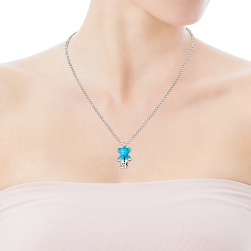 Silver Teddy Bear Pendant with enamel