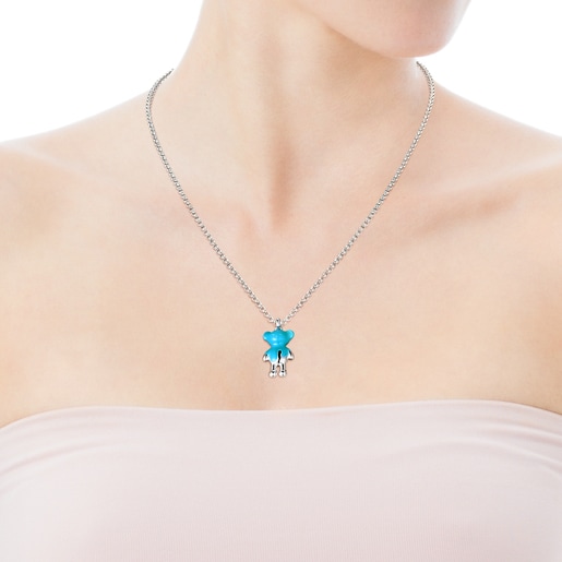 Silver Teddy Bear Pendant with blue enamel - Online exclusive