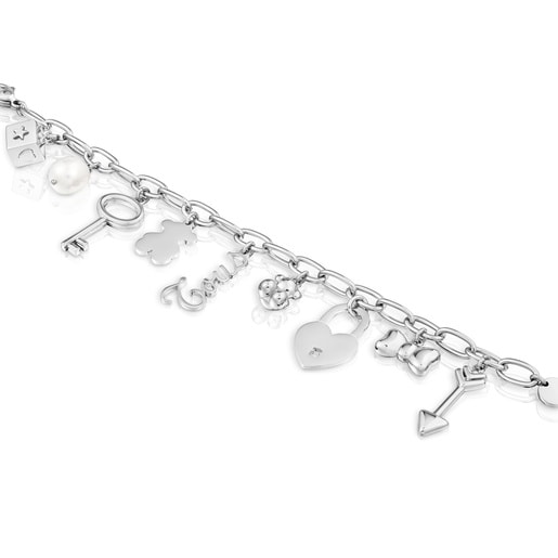 Steel and cultured pearl Bracelet with hanging charms TOUS Charming