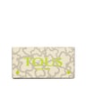 Średni płaski beżowo-limonkowy portfel Kaos Legacy