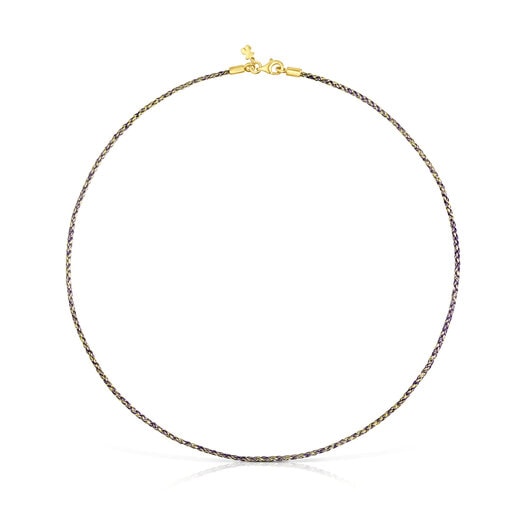 Gelb-fliederfarbene Halskette aus geflochtenem Garn mit Verschluss aus Vermeil-Silber Efecttous