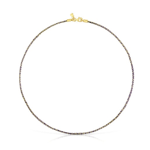 Collar de hilo trenzado amarillo y lila con cierre con baño de oro 18 kt sobre plata Effecttous