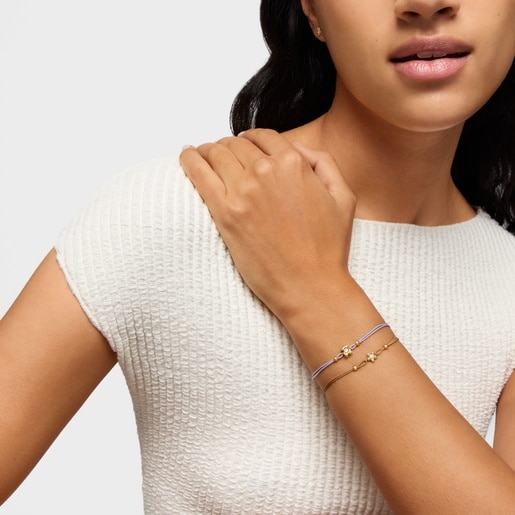 Gold Bracelet with laboratory-grown diamond and camel-colored nylon TOUS Lili