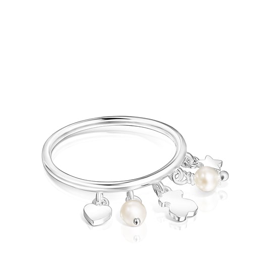 טבעת TOUS Cool Joy מכסף עם פנינים ומוטיבים של דובון, לב וכוכב