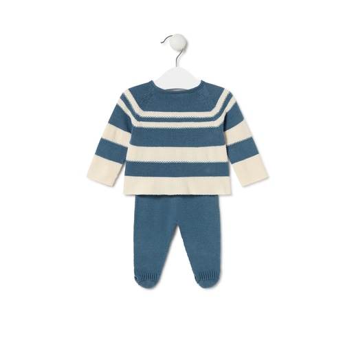 Knitted baby set in Tricot stripy blue