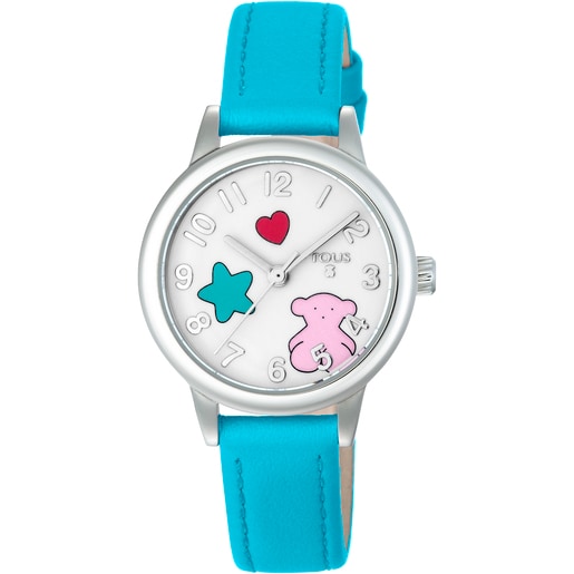 Montre Muffin en acier avec bracelet en Cuir menthe