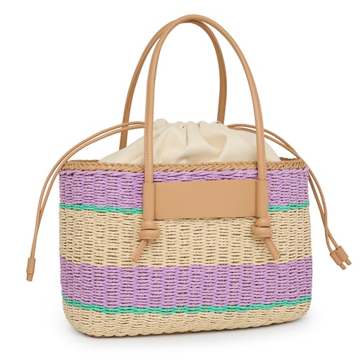 Large mauve raffia Scoubidou Tote bag | TOUS