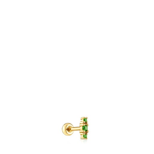 עגיל פירסינג Les Classiques לאוזן מפלדת IP בצבע זהב עם אבני כרום דיופסיד