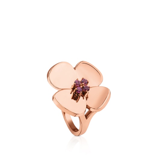 Anillo ATELIER Flor de Oro rosa con Rodolitas