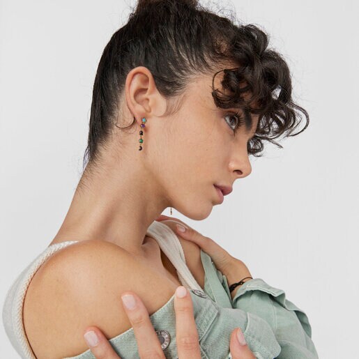 Длинные серьги Glory из вермеля с драгоценными камнями