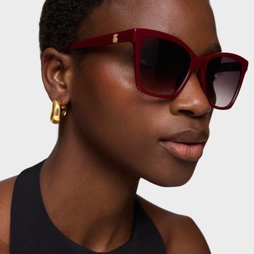 משקפי שמש Square Bear בעיטור דובון בצבע בורגונדי