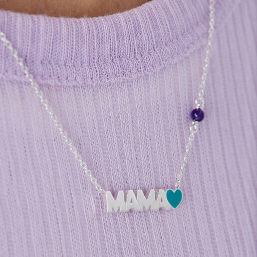 Silver TOUS Crossword Mama Mama necklace with enamel and gemstone