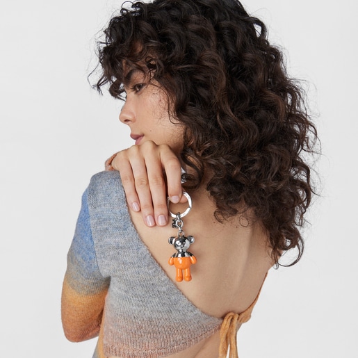 מחזיק מפתחות TOUS Teddy Bear בצבעי כתום וכסף