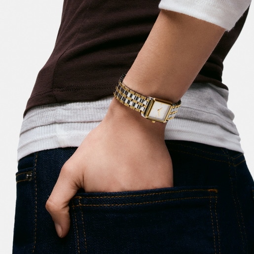 ساعة تناظرية بسوار من الصُلب باللونين الذهبي والفولاذي من تشكيلة TOUS 1950