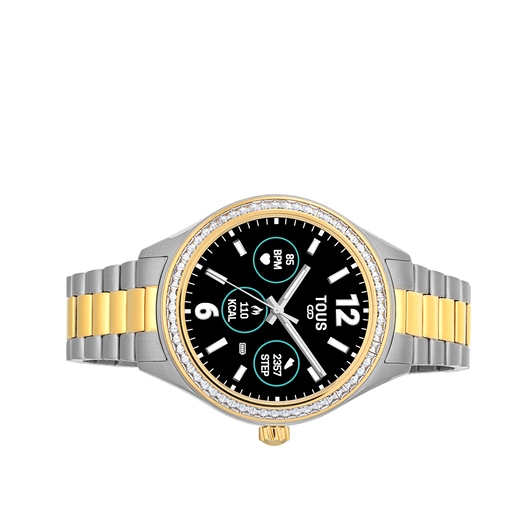 Montre Smartwatch T-Shine Connect avec bracelet en acier, acier IP doré et zirconites blanches