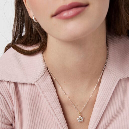 ペンダント  Fragile Nature  フラワー  13mm　シルバー925　イエローゴールドコーティング　