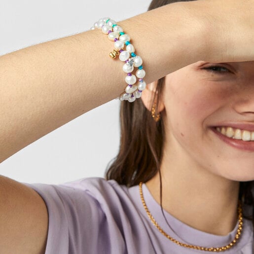 Lilac-colored nylon TOUS Joy Bits bracelet with pearls