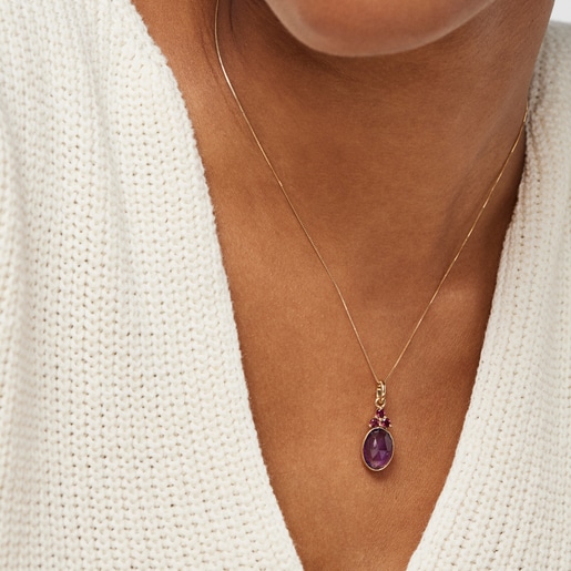 Dije Luz de oro con amatista y rodolita