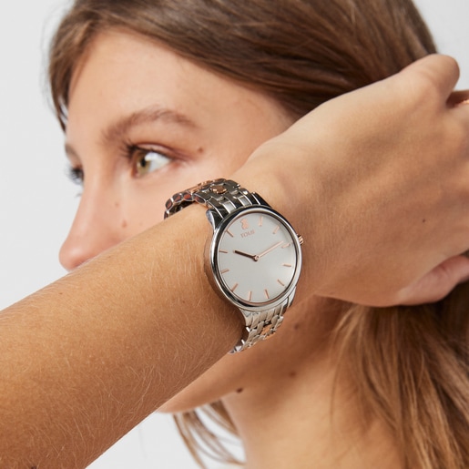 Reloj analógico Mini Icon bicolor acero/IP rosado