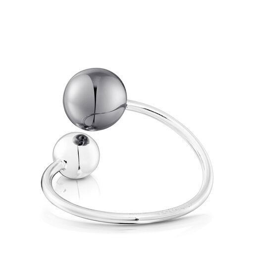 Anell obert de plata i plata dark silver Plump