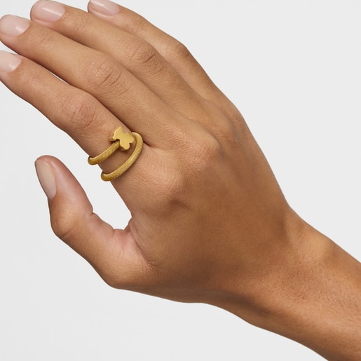 Anillo espiral con baño de oro 18 kt sobre plata y motivos Icon Mesh