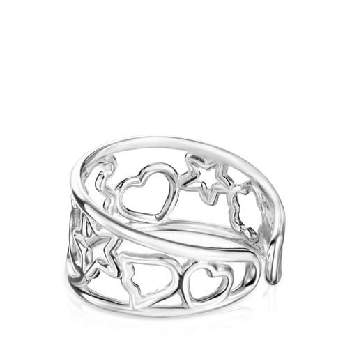 Anillo de plata motivos oso, corazón, estrella Silueta