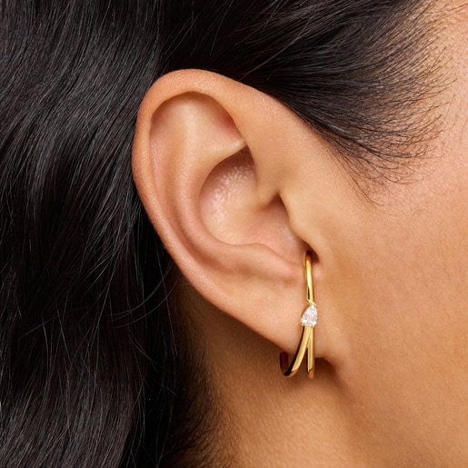 Aretes de aro con baño de oro 18 kt sobre plata y diamantes creados en laboratorio Lio LGD