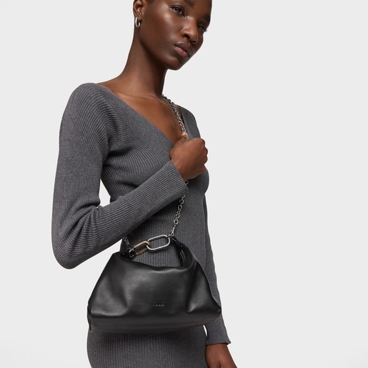 Mini bandolera de piel negra TOUS Hold