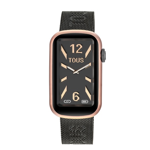 Reloj smartwatch con brazalete de acero IP gris y caja de aluminio en color IPRG rosado TOUS T-Band Mesh