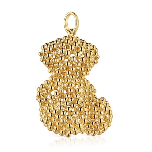 Large texturized bear Pendant, with 18 kt gold plating over silver Bold Bear