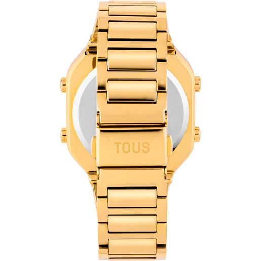 Digital Watch with gold-colored IPG steel bracelet and zirconias D-BEAR