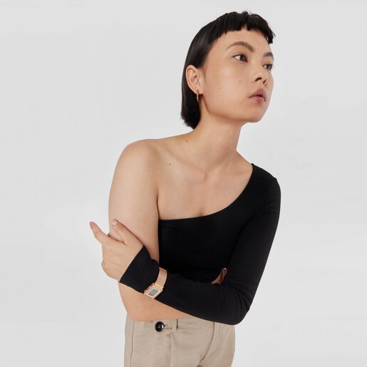 Reloj digital Digisquared Mesh de acero IP rosado