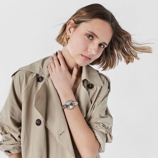 שעון צמיד Let מפלדה בשני צבעים עם לוח מחוגים אפור