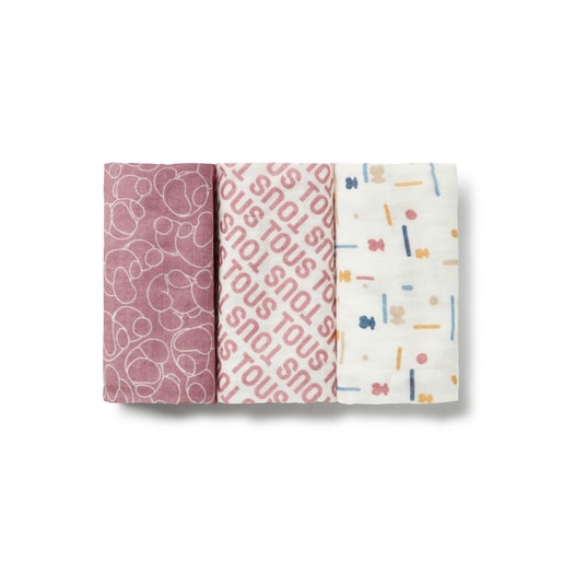 Pack of 3 muslins in MMuse pink