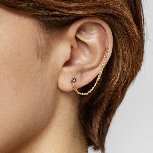 TOUS Gold TOUS Cool Joy 1/2 Double earring with rhodolite and chrome  diopside | Plaza Las Americas