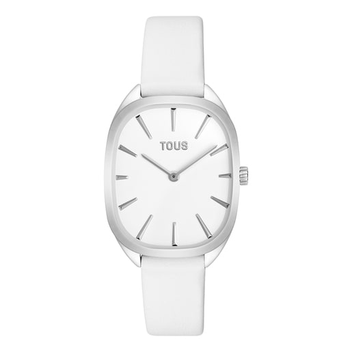 Montre analogique en acier avec bracelet en cuir blanc Heritage