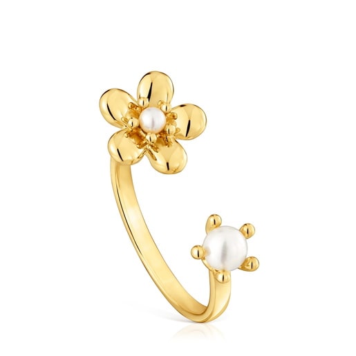 Offener Ring Daisy aus Gold mit Zuchtperlen