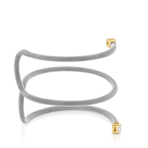 أساور مزدوجة من الصُلب والذهب عيار 14 قيراطًا والماس المُصنع في المختبر من تشكيلة TOUS Mesh LGD