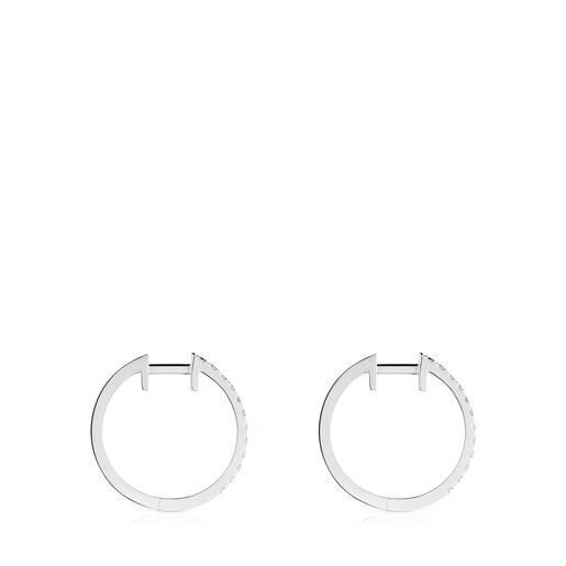 Boucles d’oreilles anneau en or blanc avec diamants de 12,5 mm courtes Les Classiques