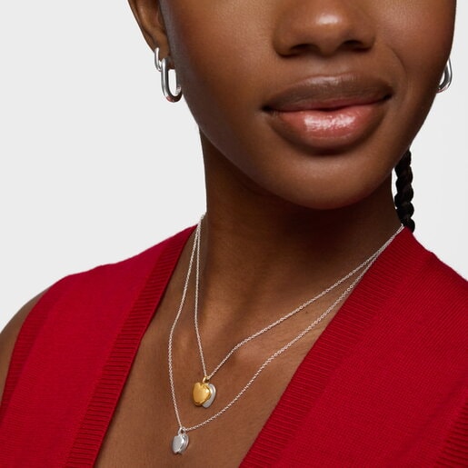 Collar de plata doble corazón 9 mm TOUS Flechazo