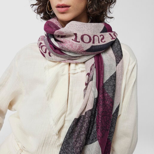Foulard Kaos Mini Stripes en jacquard rose | TOUS