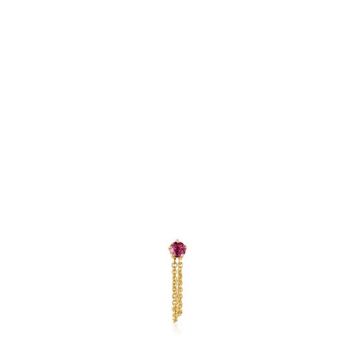 Gold TOUS Cool Joy 1/2 Earring with double chain and rhodolite